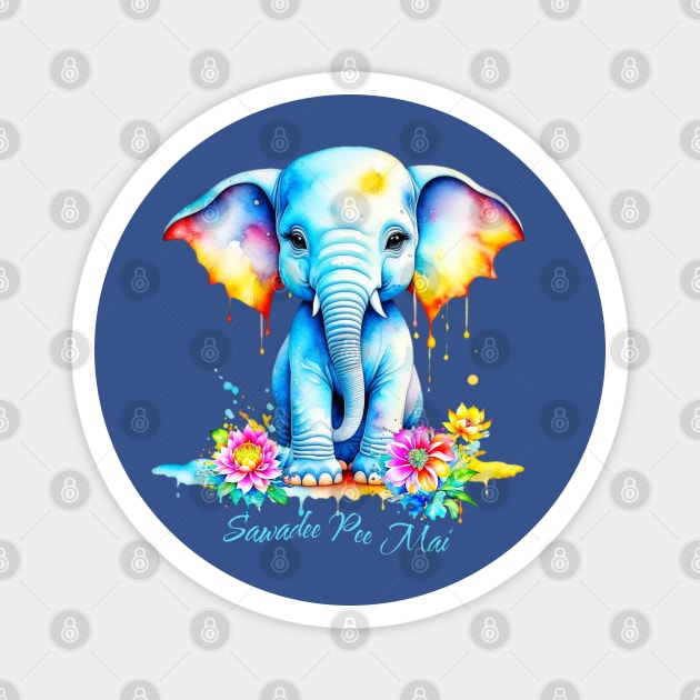 Watercolor Elephant Songkran Festival Magnet by HolidayBug